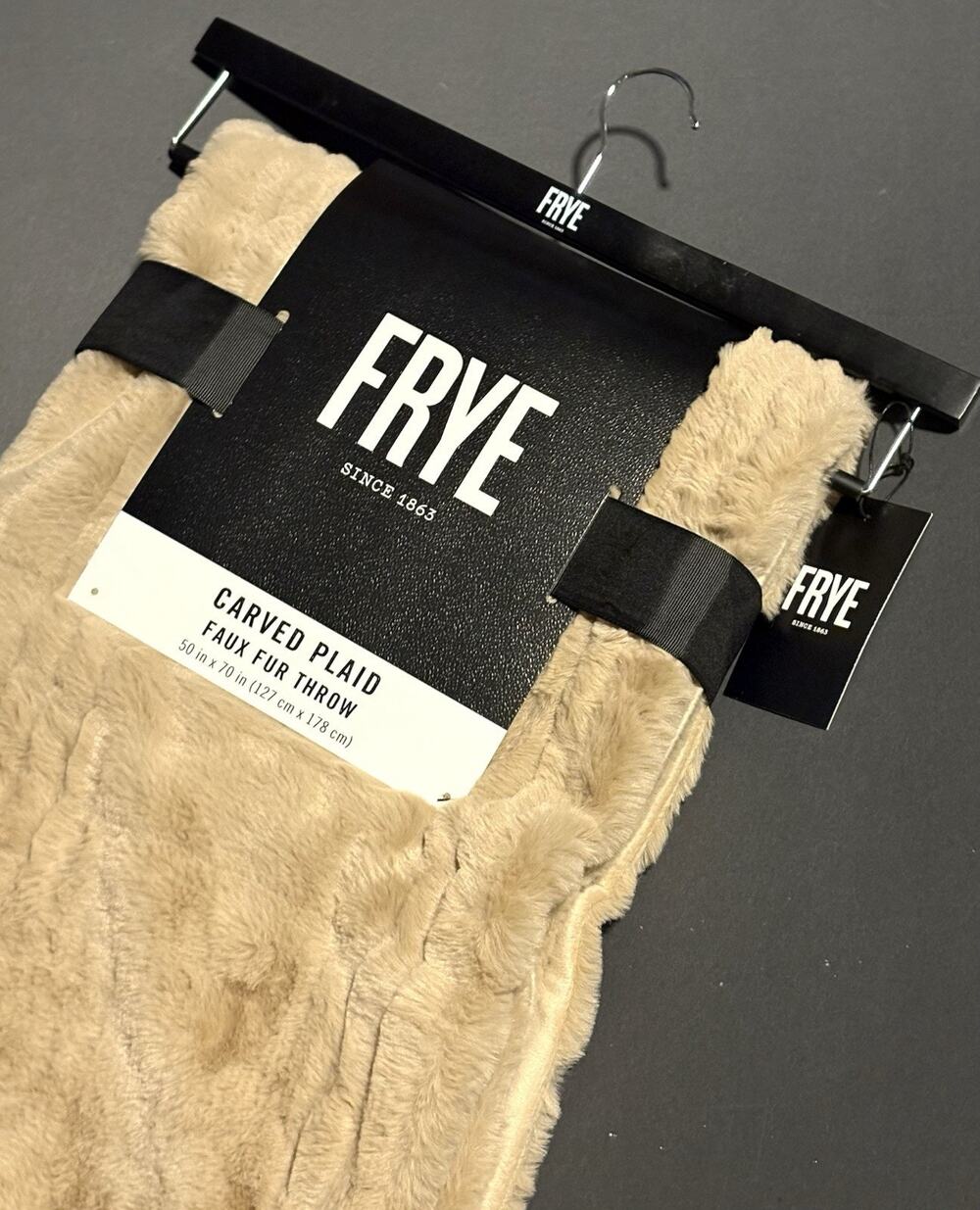 FRYE Faux Fur Throw Blanket 50 x 70" Camel Tan Light Brown NWT TEXTURED